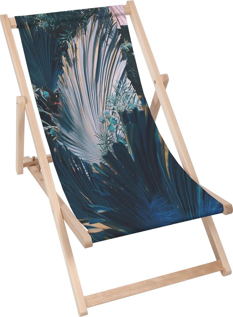 Dreamroots Liegestuhl klappbar Holz bis zu 130 kg, Sonnenliege klappbar mit 3-stufiger Neigungsregulierung der Rückenlehne, Floral Composition
