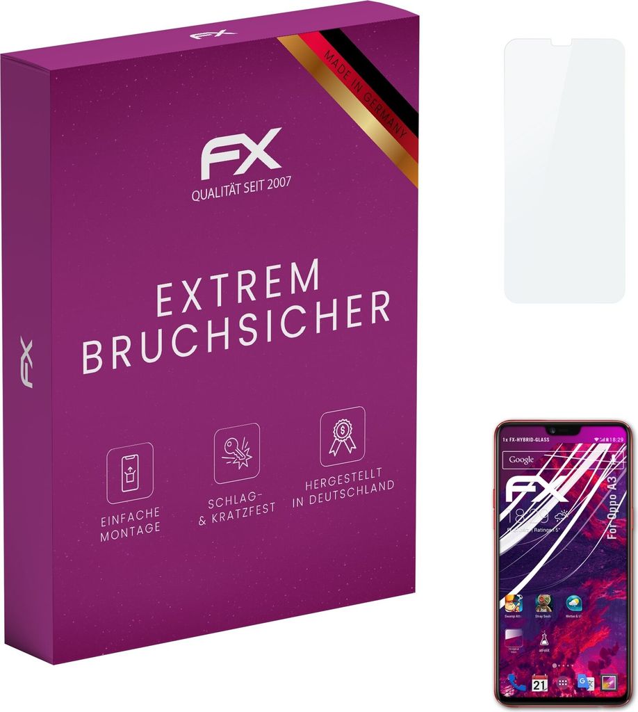 atFoliX FX-Hybrid-Glass Displayfolie kompatibel mit Oppo A3 Glasfolie
