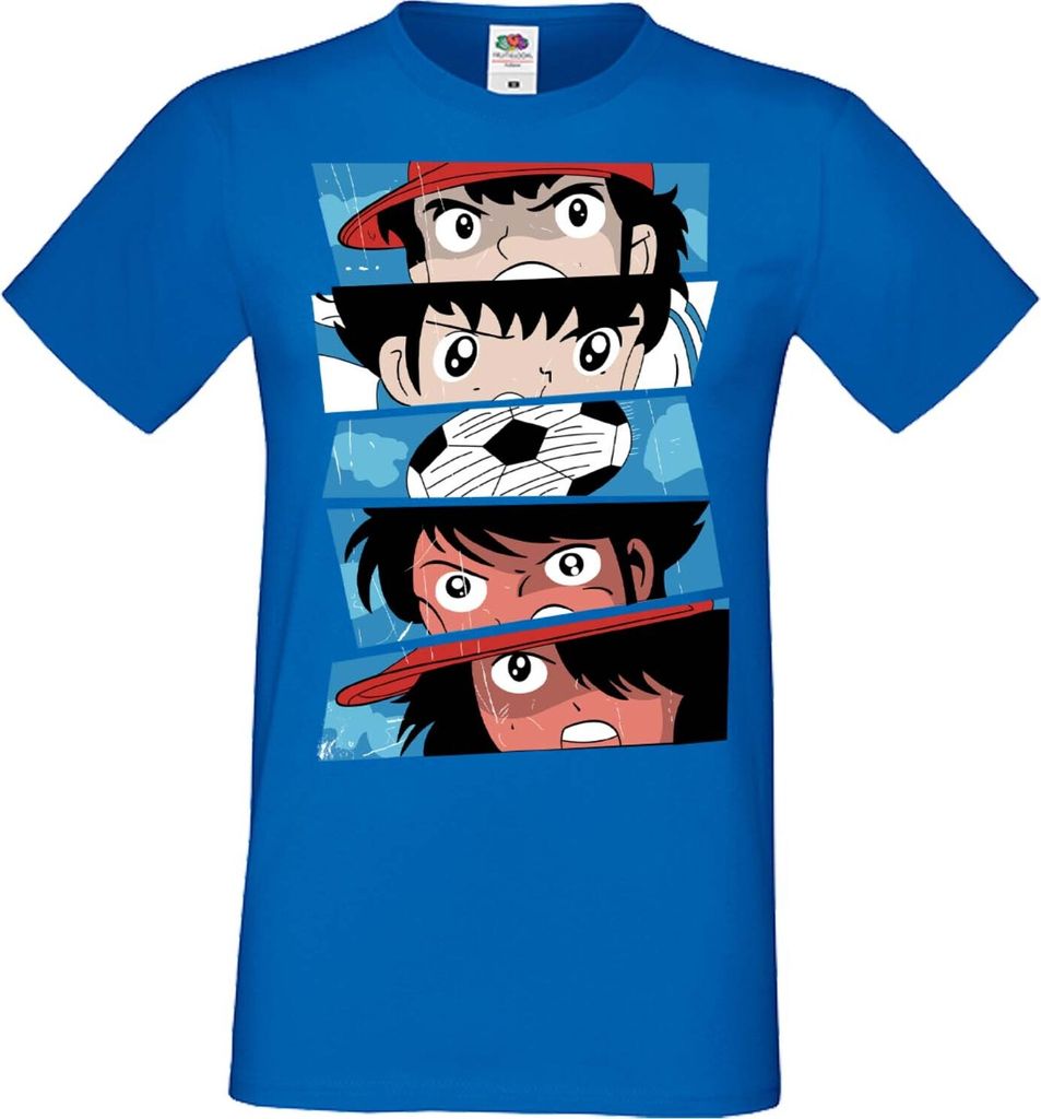 Herren T-Shirt Manga Anime Captain Tsubasa 02 Goal, Man M / Blau