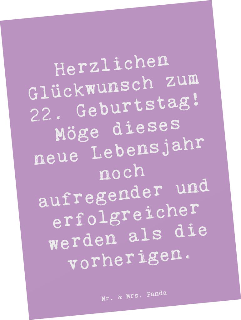 Mr. & Mrs. Panda Postkarte Spruch 22. Geburtstag - Lavendeltraum - Geschenk, Alter, Abenteuer, Ansichtskarten, aufregender, Feier, kunstkarte, Post...