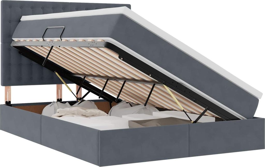 Bett mit Stauraum und LED mit LED Dunkelgrau 140 x 200 cm Samt