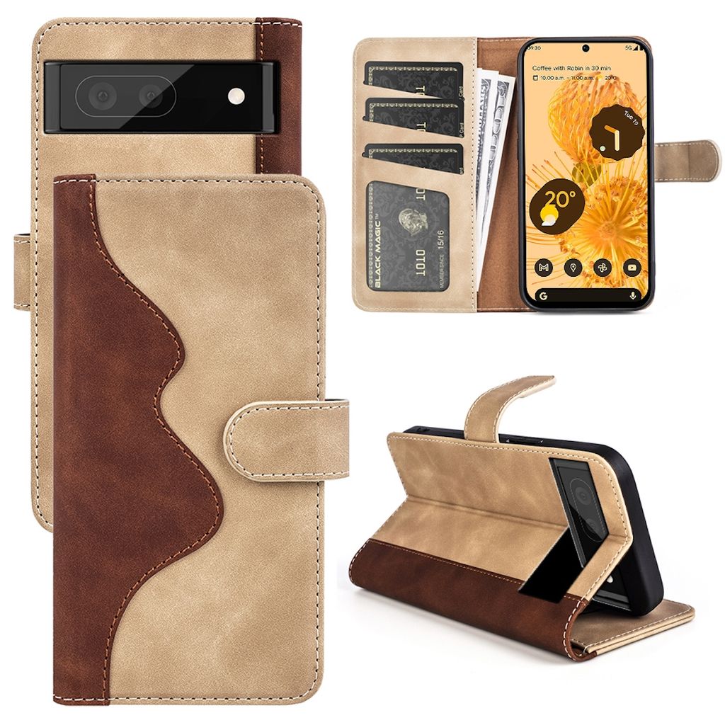Für Google Pixel 7 Pro Design Handy Tasche Braun Etuis Kunst-Leder Hülle Cover