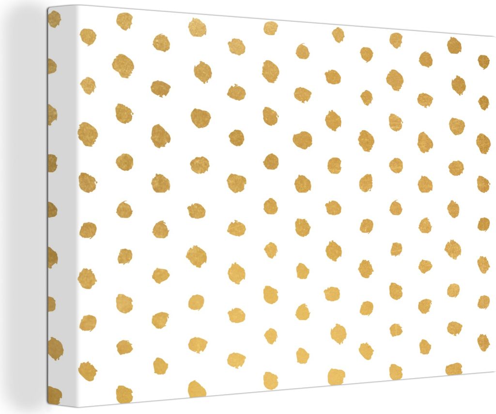 OneMillionCanvasses - Leinwandbilder - 150x100 cm, Gold - Weiß - Tupfen - Muster, Wandbilder Kunstdruck Wanddekoration - Foto auf Leinwand - Gem...
