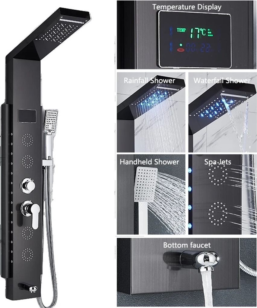 Sprchový panel, digitální ukazatel teploty, světelný prvek Obrázek produktu 
