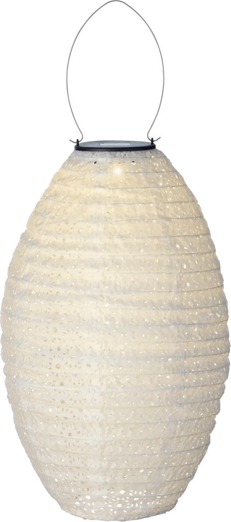 Weißer Outdoor Solarlampion mit schönem Lichtspiel
