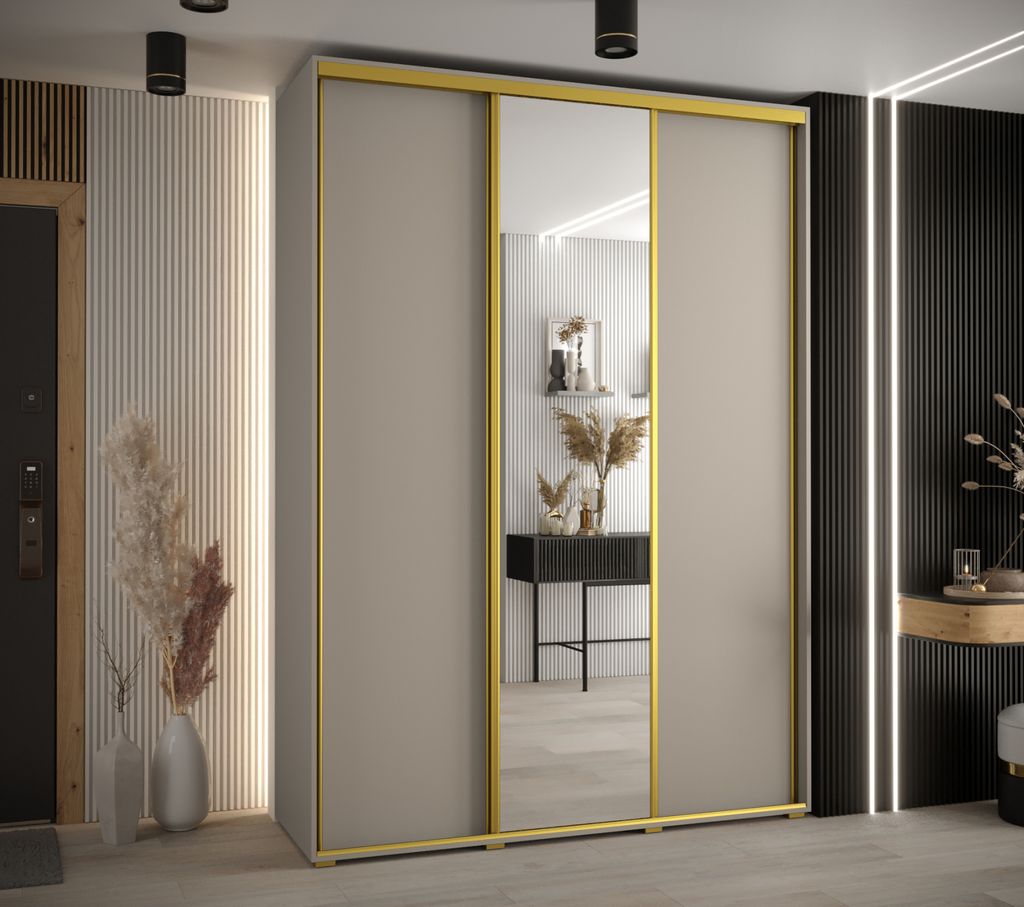 Kleiderschrank INDIRA 3 - 180/45 cm, Kaschmir/Gold