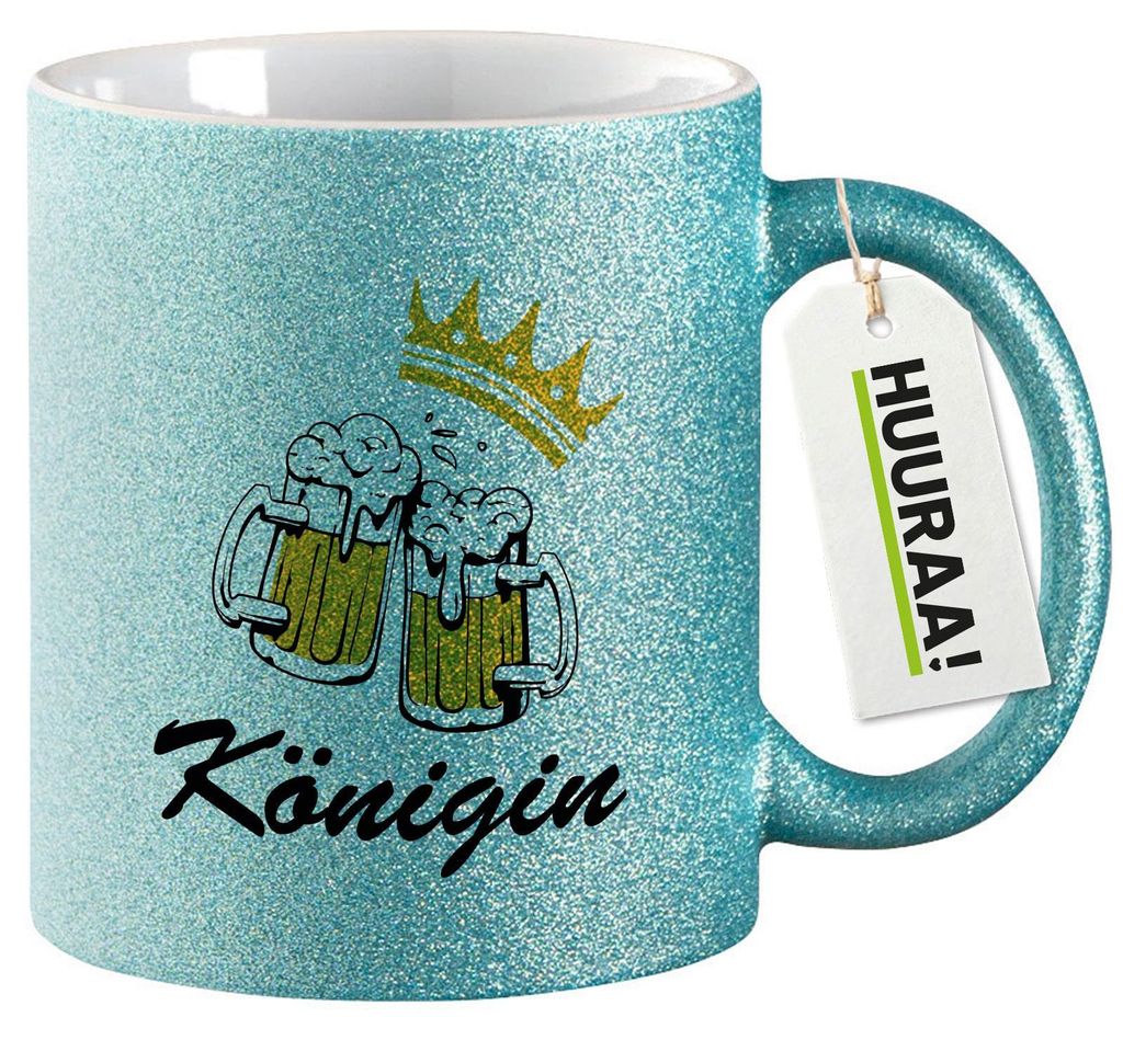 Huuraa Glitzertasse Königin Schützenfest 330ml Blau Keramik Kaffeebecher Geschenkidee