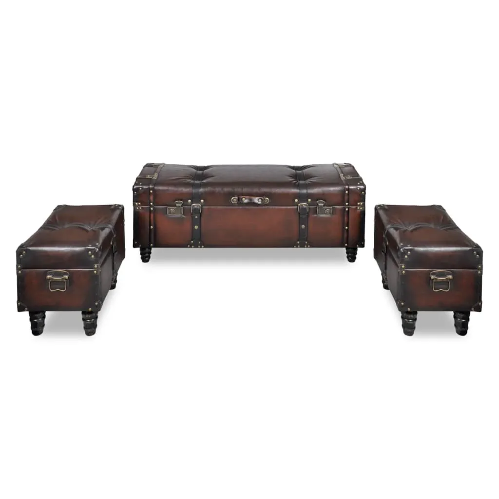 Solution de rangement gain de place : set 3 coffres-sièges marron chic - 9