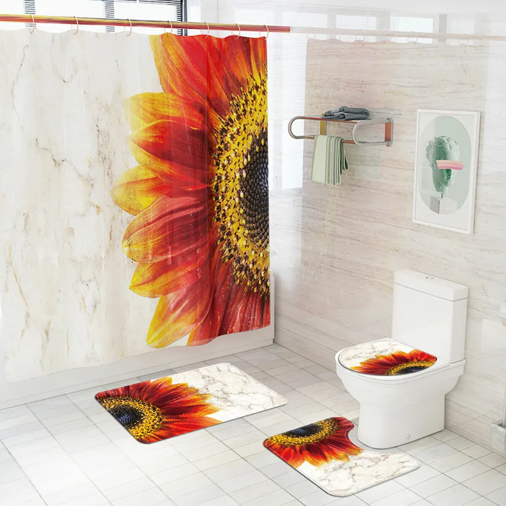 Set Bagno 4 Pezzi con Tenda Doccia e Tappetini Antiscivolo | Arredo Casa