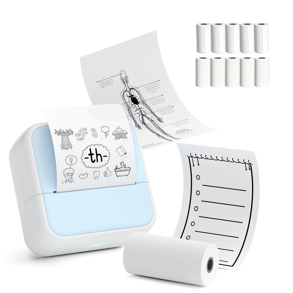 Mini Drucker,tragbar Thermodrucker,Bluetooth Fotodrucker mit 5Rollen Thermopapier,für ilder,Etiketten,DIY,Bastelliste
