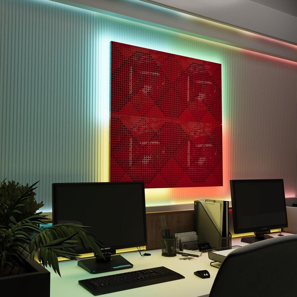 4er-Pack-LED Akustikwandpaneele mit RGB Glow für Echo Control|Schallabsorbierende Paneele mit Backlight|4x WILDS -Grouped|Roter Kunststoff