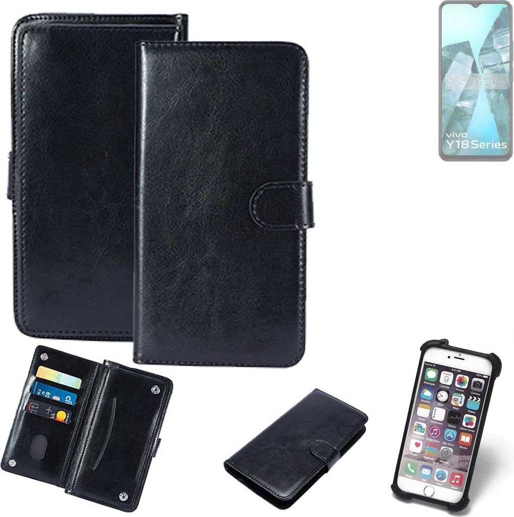 K-S-Trade 360° Hülle kompatibel mit Vivo Y18i schwarz Kunstleder Case BookCase WalletCase Kunstlederederhülle Handyhülle, Rundumschutz Bumper (1x)