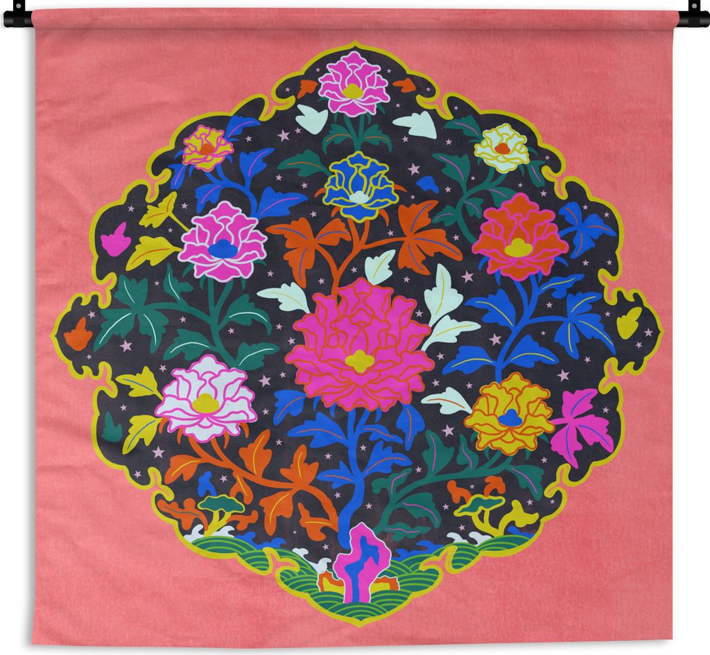 MuchoWow Wandteppich Wandbehang Blumengirlande - Regenbogen - Design 90x90 cm Tapisserie Dekoration Wandtuch - Wandaufhänger