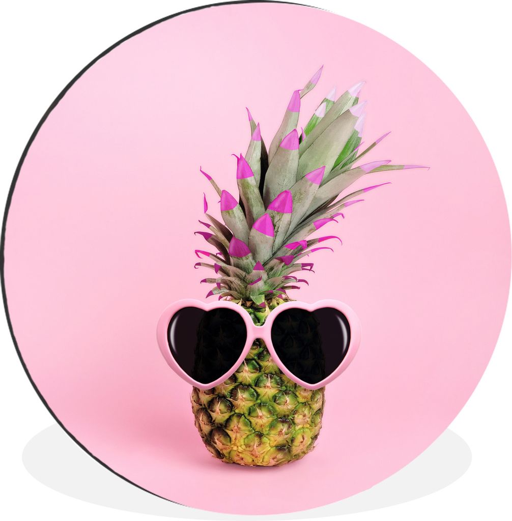 MuchoWow Aluminium Wandkreis Eine Ananas vor einem rosa Hintergrund mit Sonnenbrille Ø 60 cm Wanddeko Modern Wohnzimmer - Wand Kreis - Wandbild ...