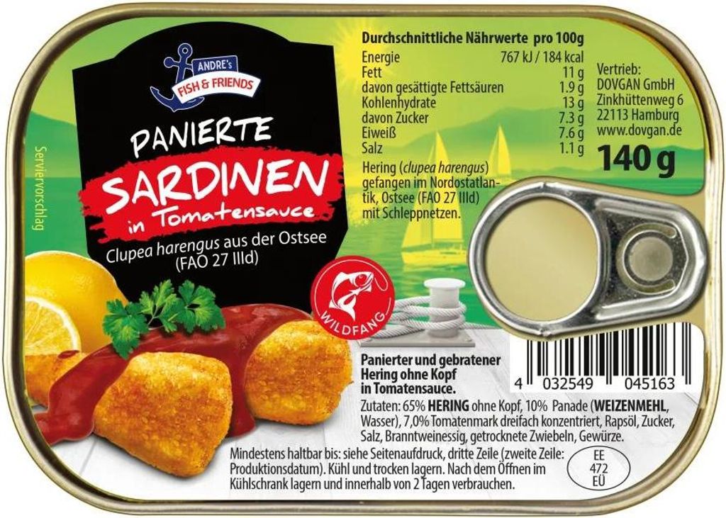 Andre's Fisch & Friends panierte Sardinen in Tomatensauce Produktbild 
