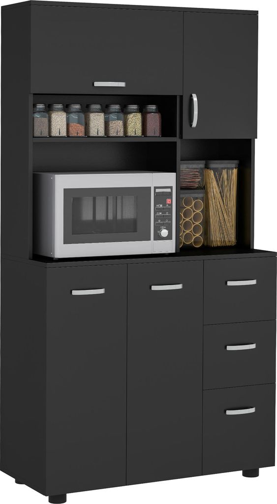 HOMCOM Kš¹chenschrank mit 4 Tš¹ren, 3 Schubladen, Ablagefach und gro?er Ablagefl?che, 89 x 39,5 x 168 cm (L x B x H), schwarz