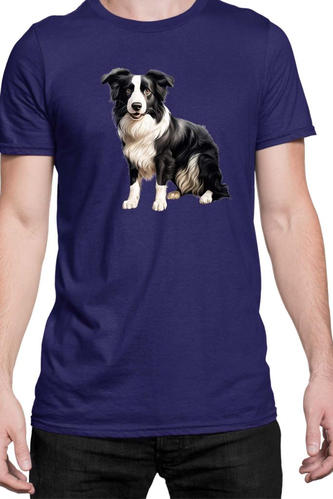 Herren T-Shirt Dogs Breeds Border Collie Dog Breed 008, Man M / Dunkelblau