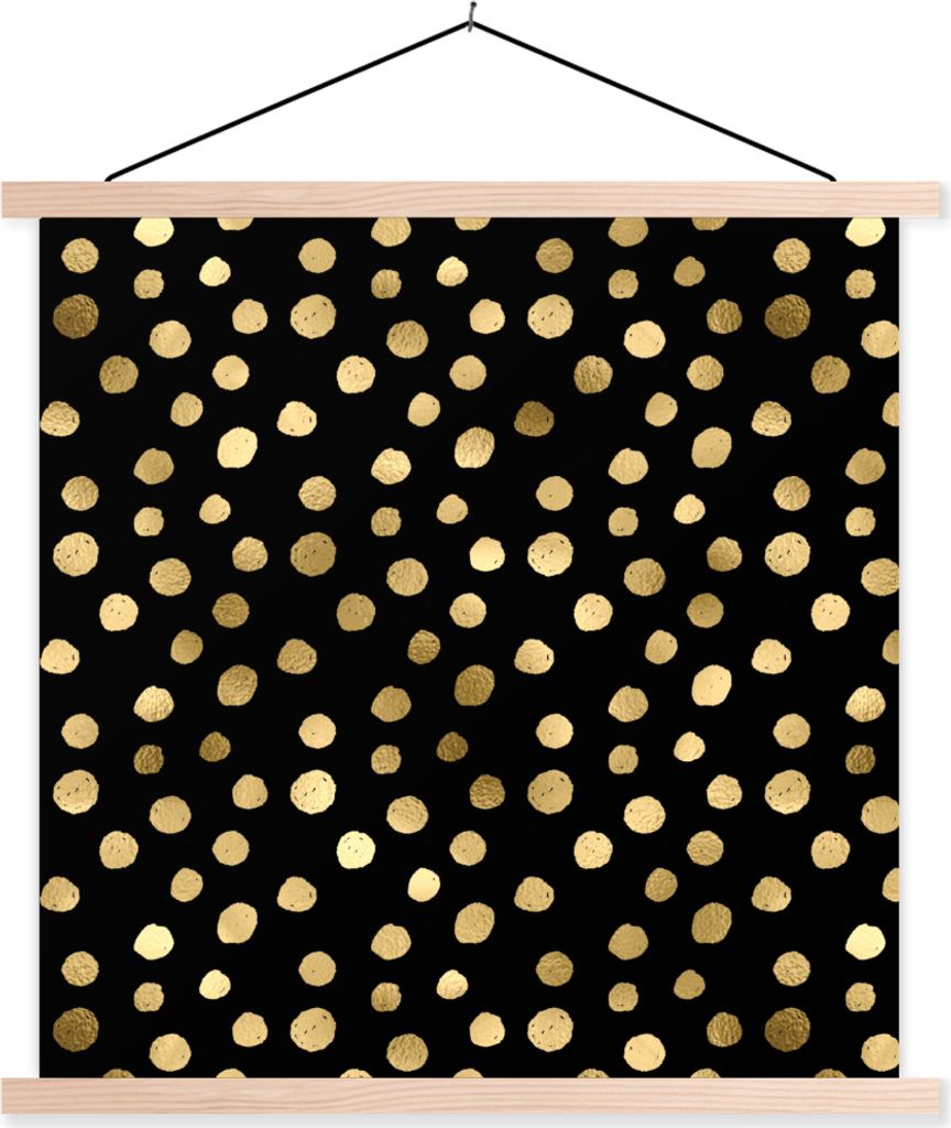 MuchoWow Textilposter Muster - Punkte - Gold 120x120 cm mit holzfarbenen Rahmen - Textil-Poster