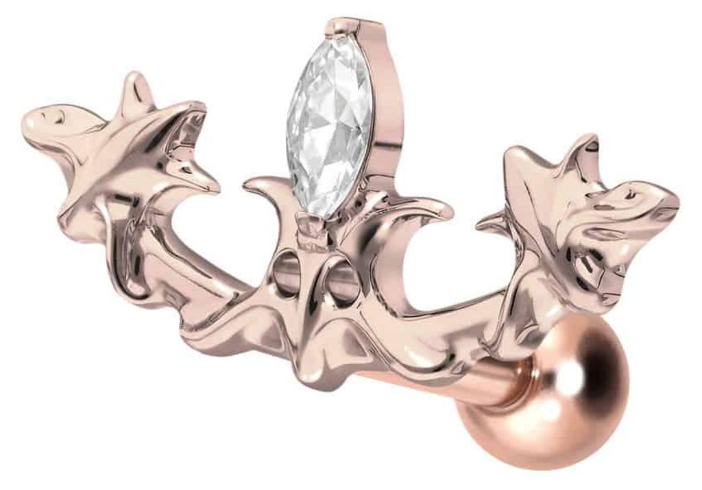 Ohrpiercing Titan Ohrpiercing mit Innengewinde GOTISCHES DESIGN RoséGold Stablänge: 6mm
