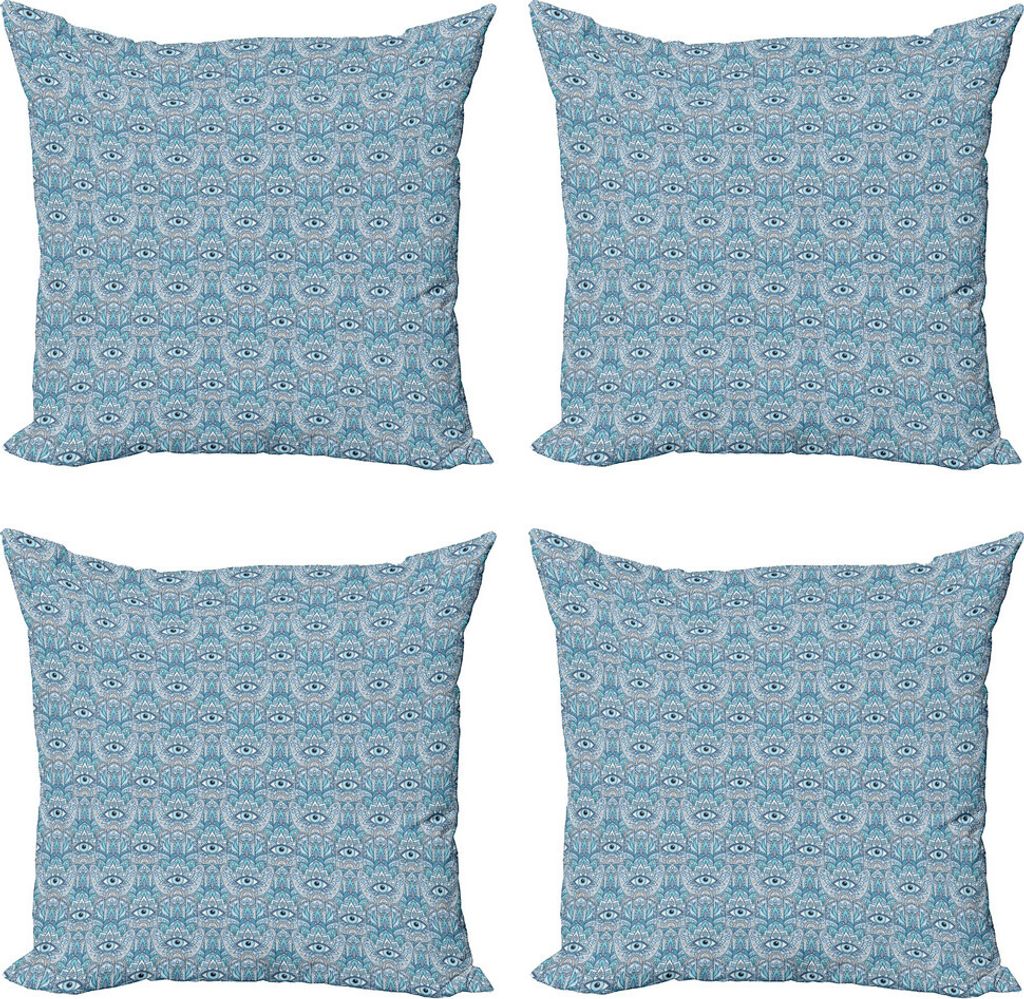 ABAKUHAUS Hamsa Kissenbezug Set (4 Stück), Eastern Eye in Lotus, Moderner Doppelseitiger Digitaldruck, 50 cm x 50 cm, Mehrfarbig