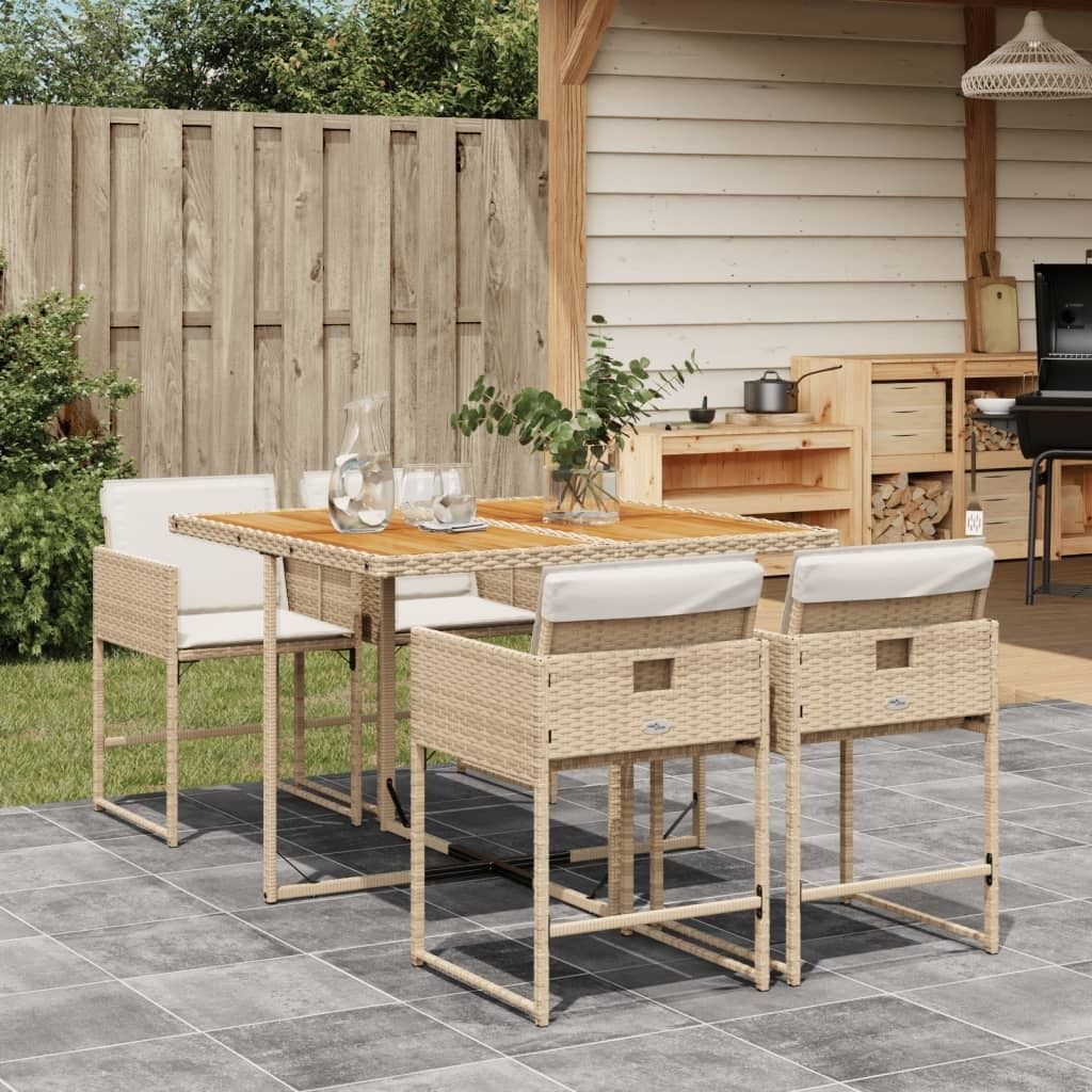 Maison Exclusive - 5-tlg. Garten-Essgruppe mit Kissen Beige Poly Rattan