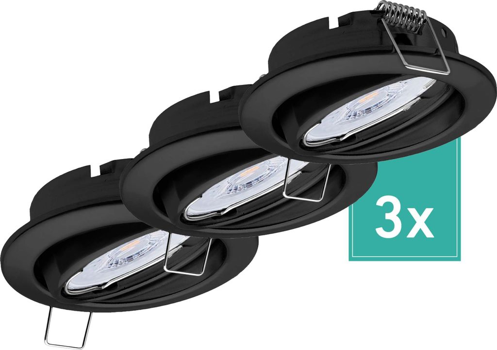 3er Set Oktaplex Einbaustrahler schwenkbar inkl. LED Modul 4.000K neutralweiß - Deckenspot Schwarz