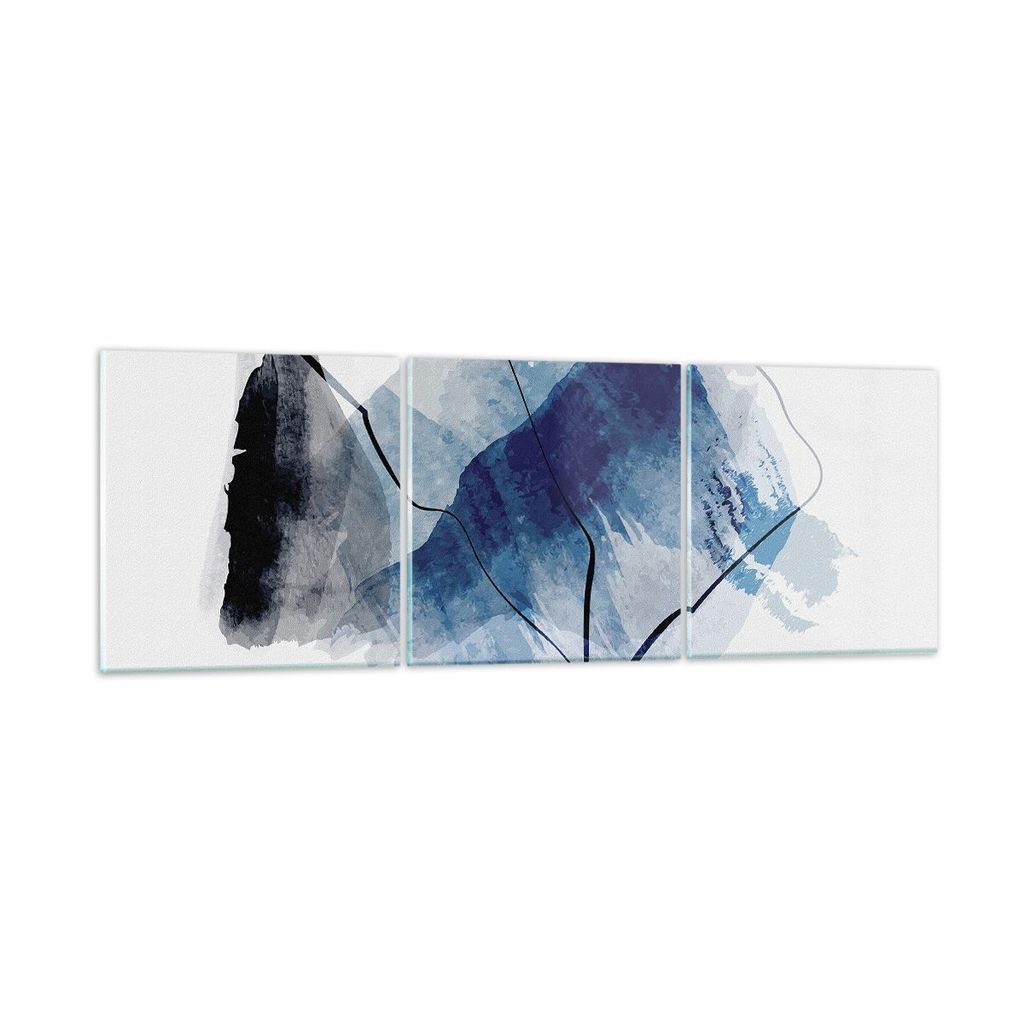 Bilder auf glas - 3 Teile - Blau Schwarz Abstraktion - 120x40cm - Glasbilder - Wandbilder - Bilder - zum Aufhängen bereit - Wanddekoration aus Gla...