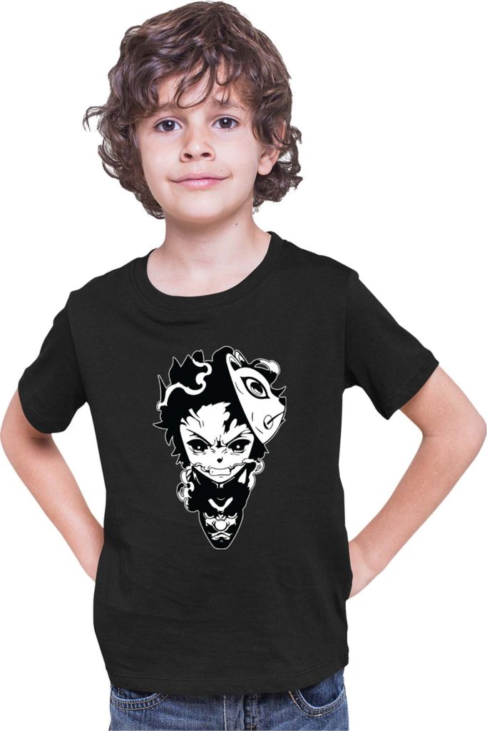 Kinder T-Shirt Demon Anime Slayer Kimetsu No Yaiba Tanjiro Kamado 003, 5-6 Jahr - 116 / Schwarz