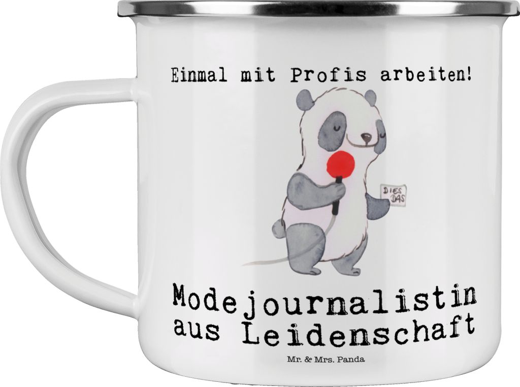Mr. & Mrs. Panda Emaille Becher Modejournalistin Leidenschaft - Weiß - Geschenk, Lustig, Tasse, Spruch, Pott, Ausbildung, Haferl, Teetasse, Journa...