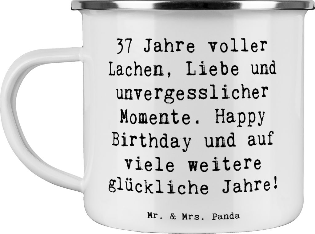 Mr. & Mrs. Panda Pott Spruch 37. Geburtstag - Weiß - Geschenk, Emaille Tasse, Becher, Freude, persönliches, emaillebecher, Geburtstagsgeschenk, H...