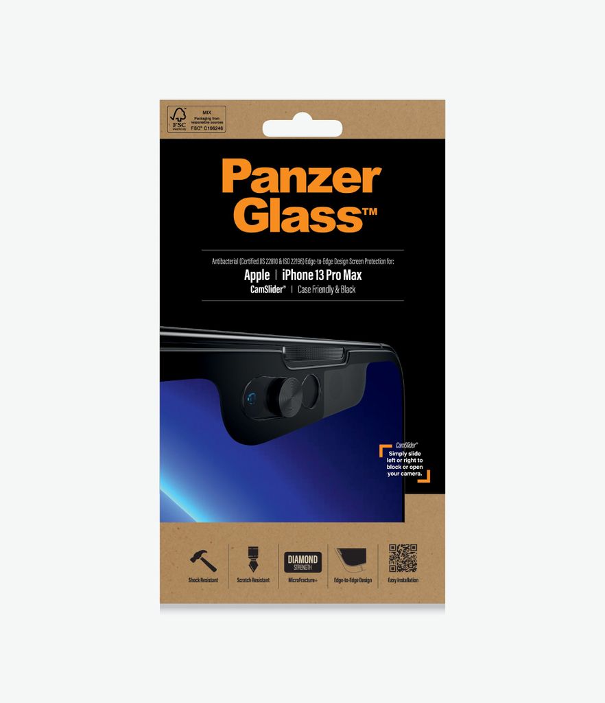PanzerGlass CamSlider Displayschutzglas Apple iPhone 13 Pro Max | Edge-to-Edge, Apple, Apple - iPhone 13 Pro Max, Trockene Anwendung, Kratzres...
