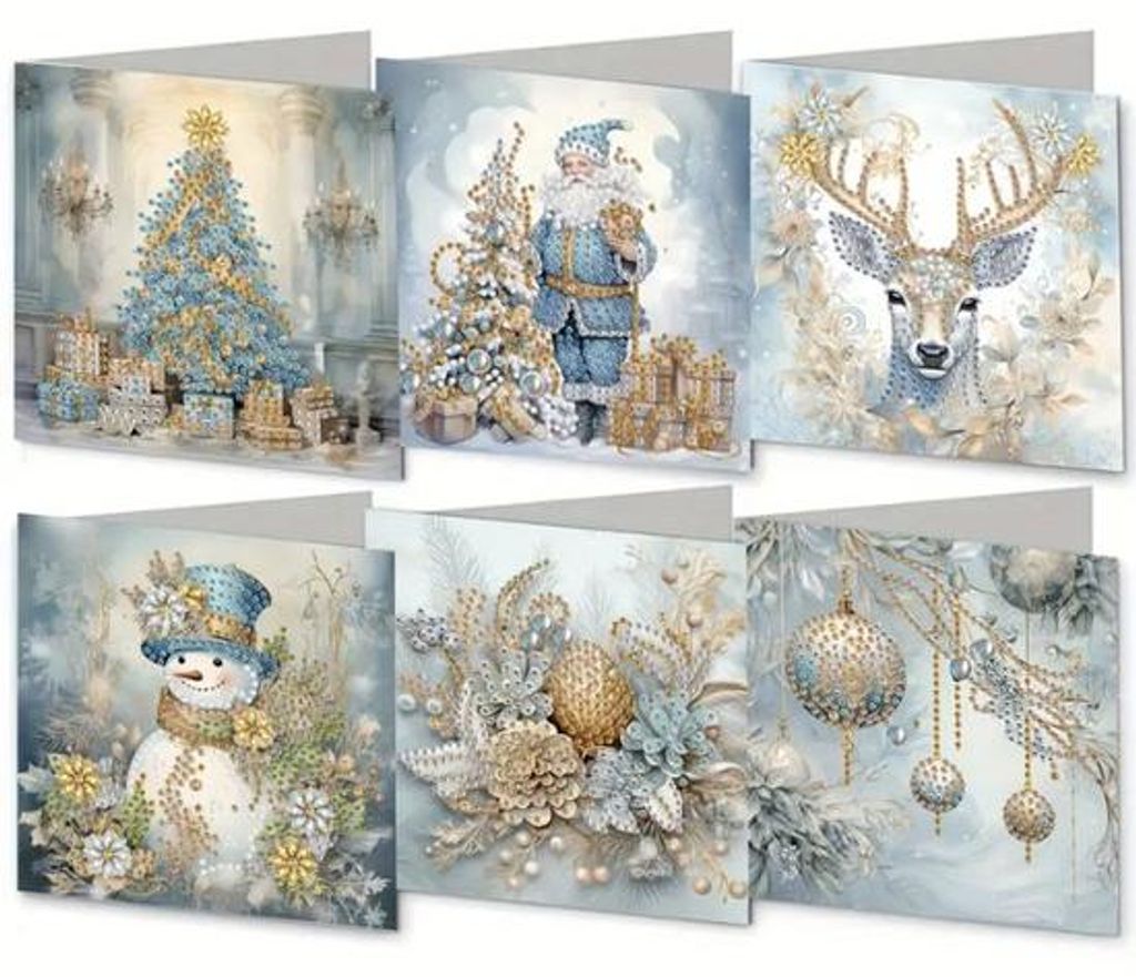 6 kerstkaarten met diamanten schilderwerk – 15 x 15 cm – Productafbeelding 