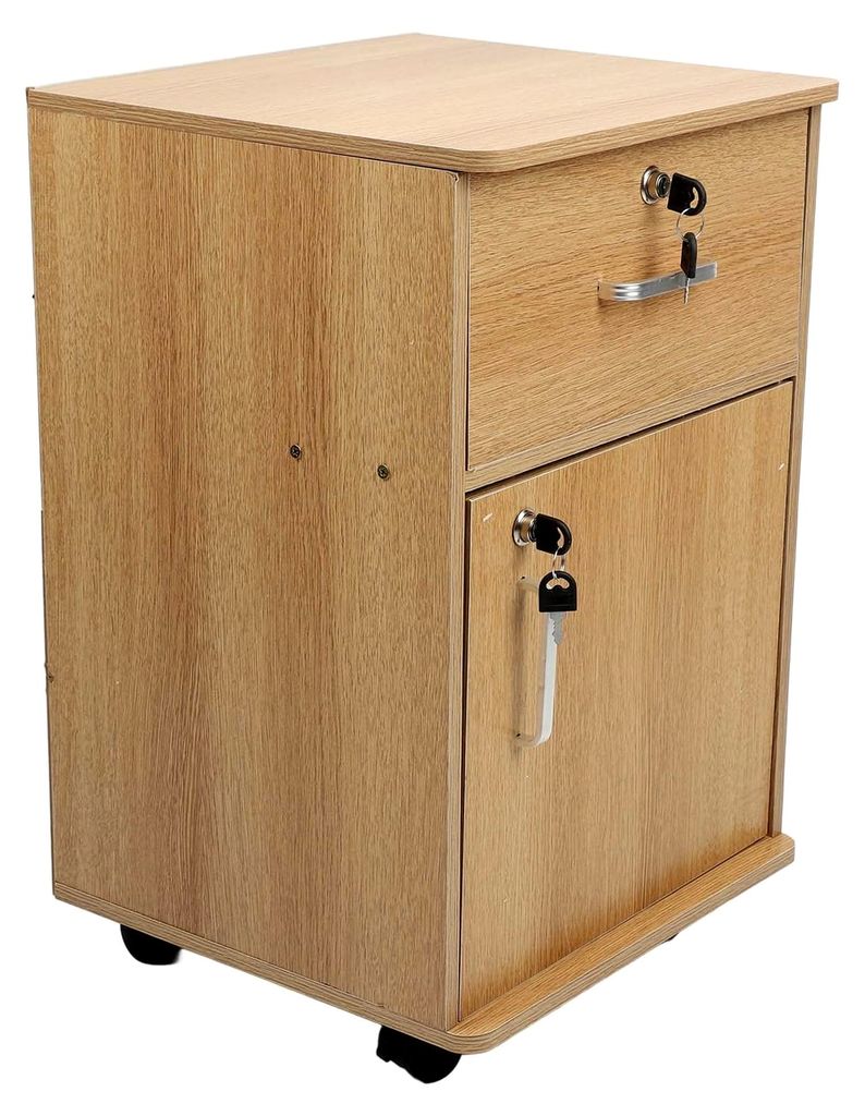 Rollbarer Aktenschrank mit Schloss, Untertisch-Archivschrank mit Rädern, abschließbar, zur Aufbewahrung unter dem Schreibtisch, 37x34x59cm, Eiche...