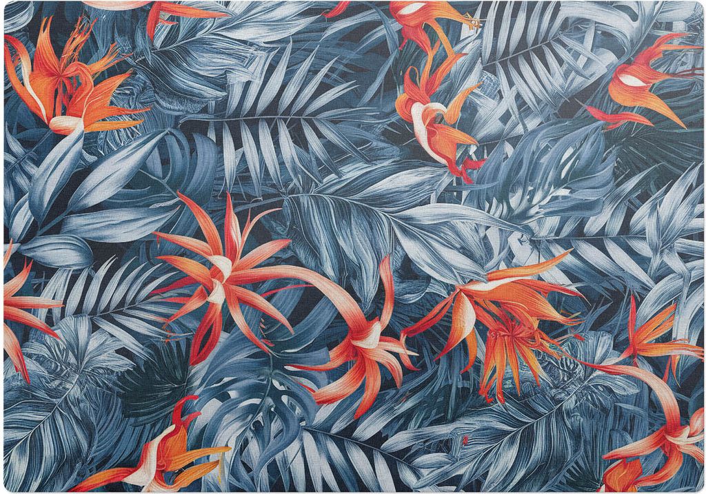 Exotische Blätter Und Blüten – Bodenschutzmatte – Rutschfest – Schutzmatte für Büro – Vinylmatte – Stuhlunterlage –100 x 70 cm