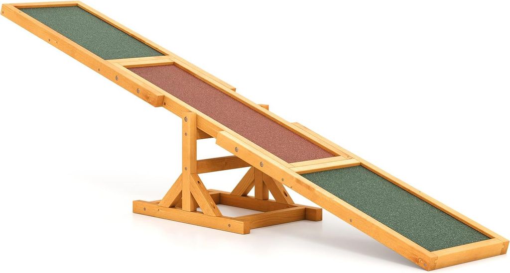 GOPLUS Hundewippe Holz, Hunde Agility Wippe mit rutschfesten Asphaltfilzplatten, Trainingsgerät zur Gleichgewichtsübung für Haustiere (Natur)