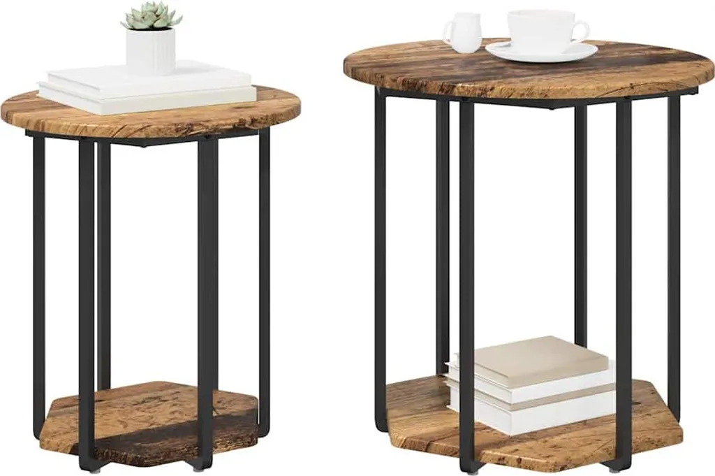 Tavolini Consolle Design 2 Pezzi Legno Vecchio e Metallo Nero 2025 - 3