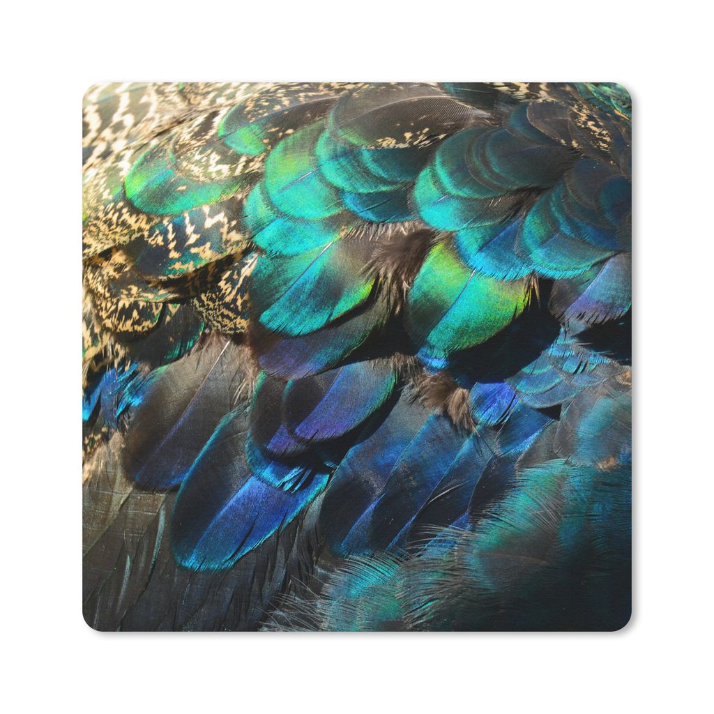 MuchoWow Mauspad Mousepad Federn - Pfauenfedern - Pfau - Blau - Kunst 30x30 cm - Mousepads - Maus Mat - Pad - Mausunterlage - Gaming