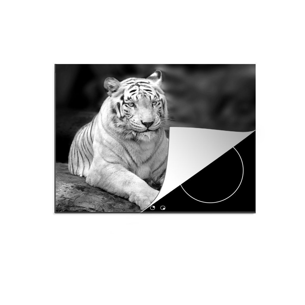 KitchenYeah Herdabdeckplatte Tiger - Baum - Weiß - Schwarz , 75x52cm, Küche Deko, Glaskeramikkochfeld Herdabdeckung, Abdeckplatte fùr Kochfeld