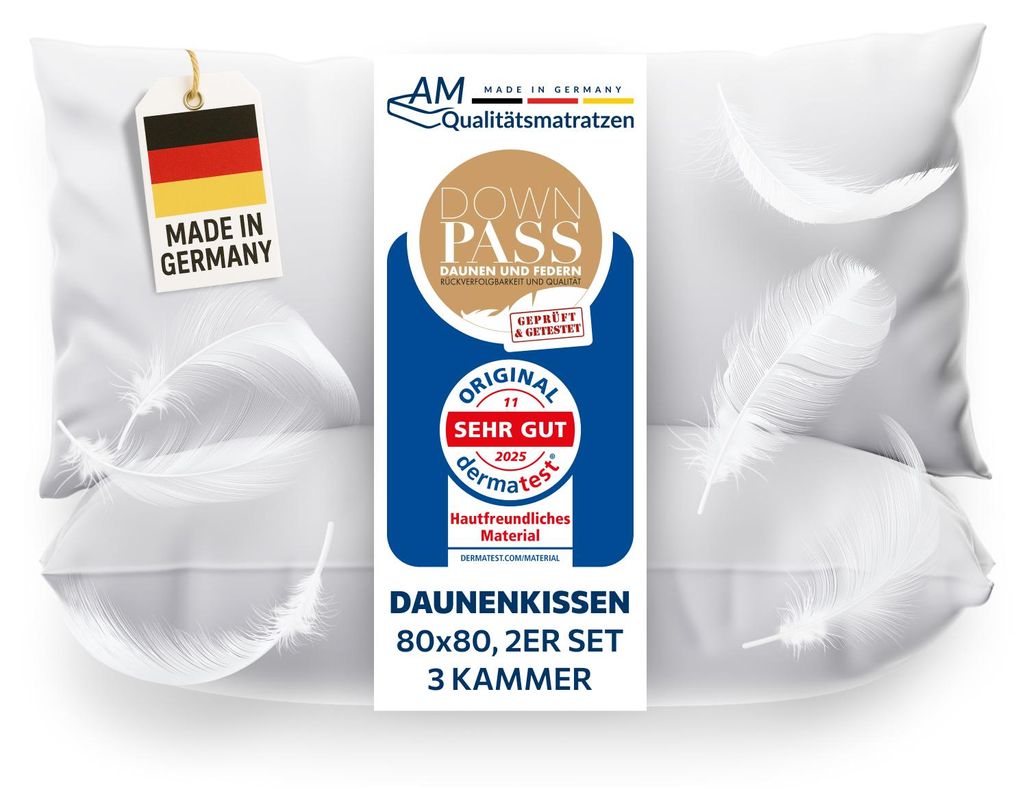 AM Qualitätsmatratzen | Premium 2er Daunenkissenset | 80x80 Produktbild 