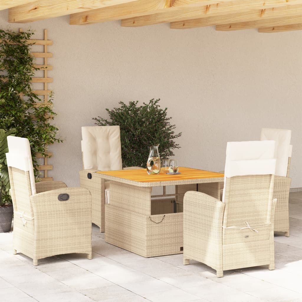 Maison Exclusive - 5-tlg. Garten-Essgruppe mit Kissen Beige Poly Rattan