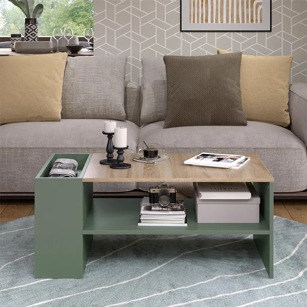 Table basse rectangulaire 100x55cm verte à étagères Vicco Wido