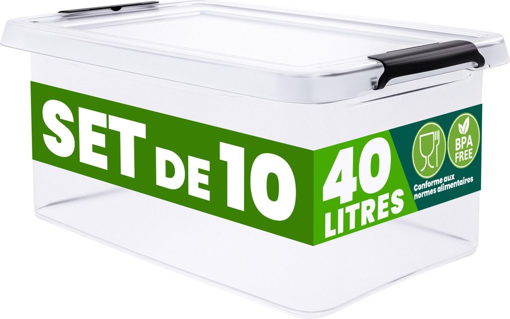 DEUBA® 10x Boîte de rangement 40L en plastique transparent Image du produit 