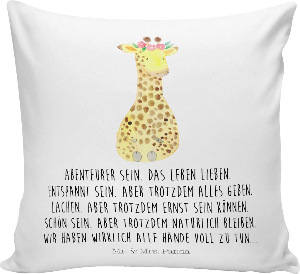 Mr. & Mrs. Panda Sofakissen Giraffe Blumenkranz - Weiß - Geschenk, Kissen 40x40, kuschelkissen, Selbstliebe, Couchkissen, Afrika, Abenteurer, Sofa...