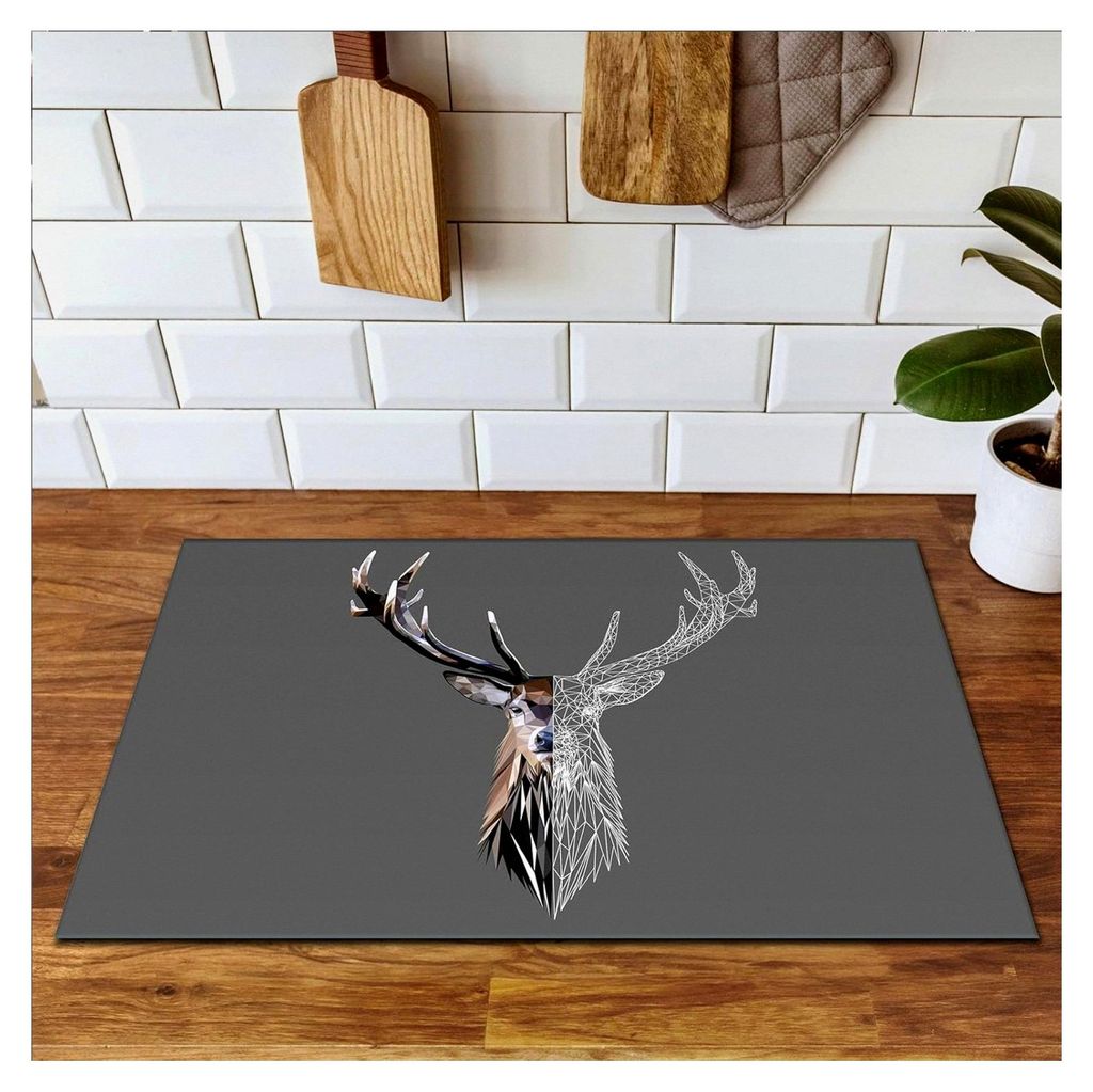 Herdabdeckplatte 80x52 cm Einteilig Küche Herdabdeckung Induktionsfeld Glaskeramikkochfeld Vinyl Matte Aufrollbar - Hirsche Grau