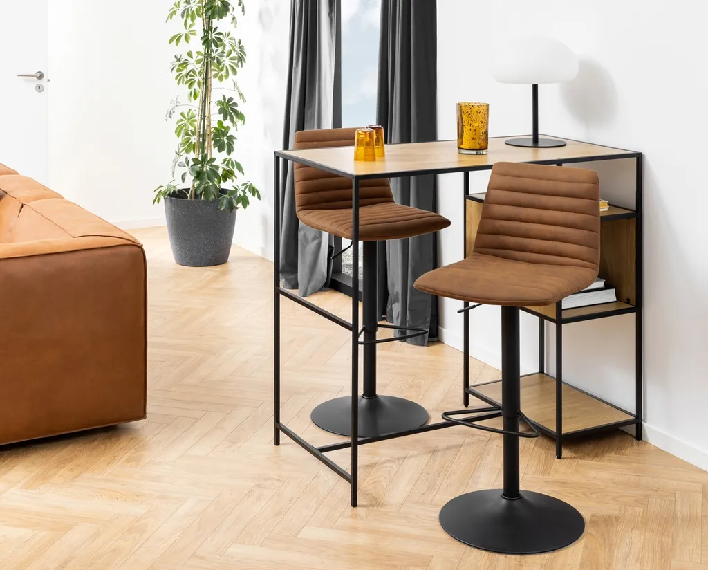 Tabouret de bar Kimmy marron avec pieds noirs, chaise de cuisine haute - 10