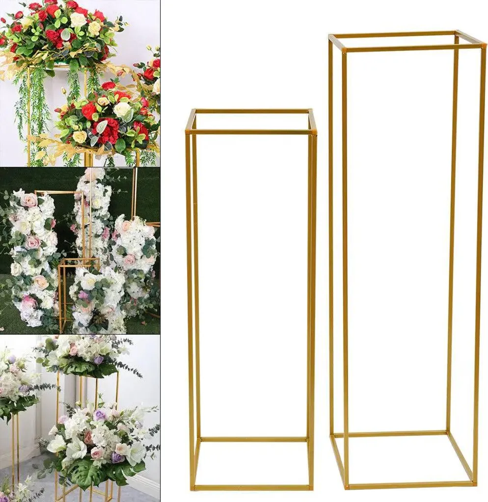 Support de fleurs au sol pour allée de mariage, colonnes métal doré lot 2