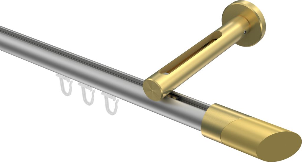 Interdeco Innenlaufstange / Gardinenstange mit Innenlauf Silbergrau / Messing-Optik, Typ Siteno Verano (Schräge Bicolor), 20 mm Ø 1-läufig, 160 cm