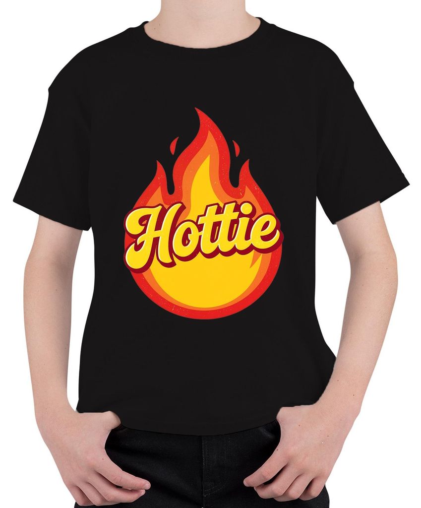 Hottie Flamme Retro Vintage Geschenk für Freundin Lustig y Uni Kinder T-Shirt, Schwarz, 152