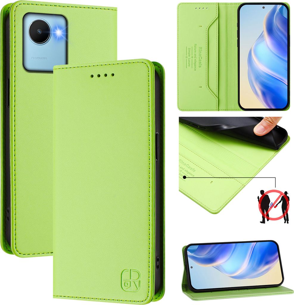 Lederhülle für Realme C30/Realme C30s Hülle Flip Brieftasche Kartenfächern Ständer Schutzhülle Grün