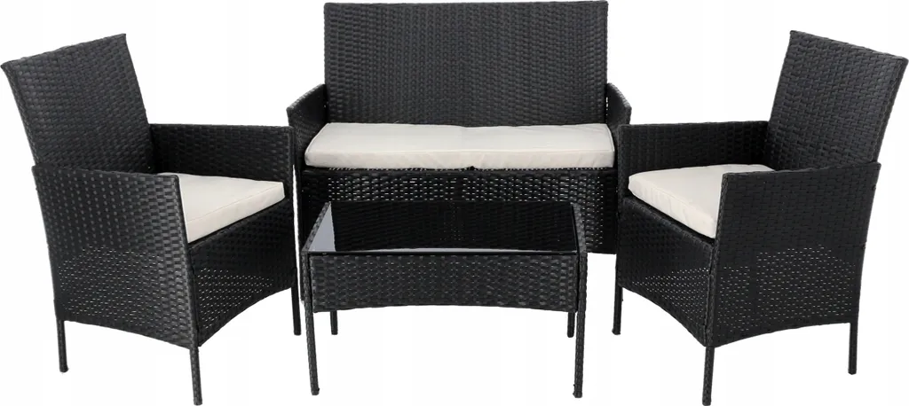 Salon de Jardin Durable sans Entretien - Ensemble Noir Technorattan